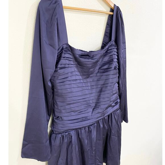 Abercrombie & Fitch Emerson Drop Waist Satin Mini Dress In Blue XL Tall NWT - Picture 5 of 10